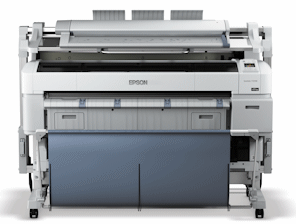 Epson SureColor T7270DM 正面全景图，展示其集成的扫描仪单元与双卷纸仓设计